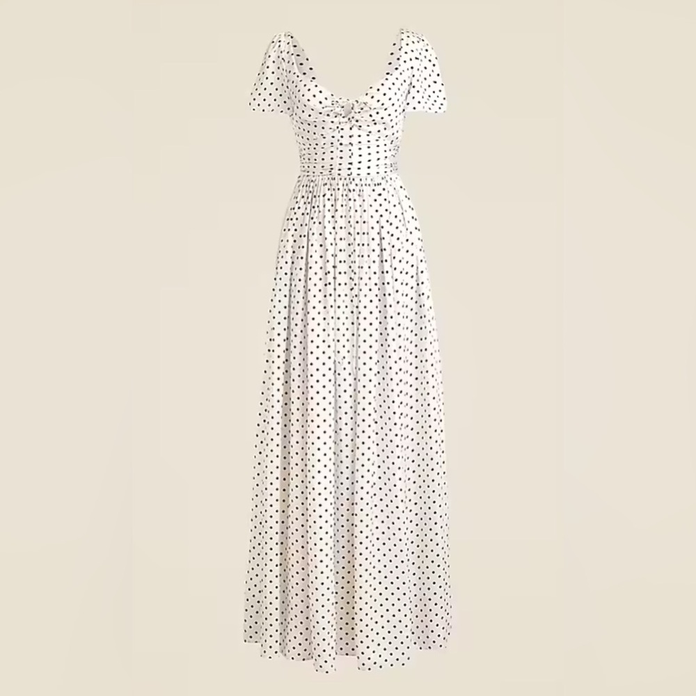 Polka dot silk flutter-sleeve maxi dress